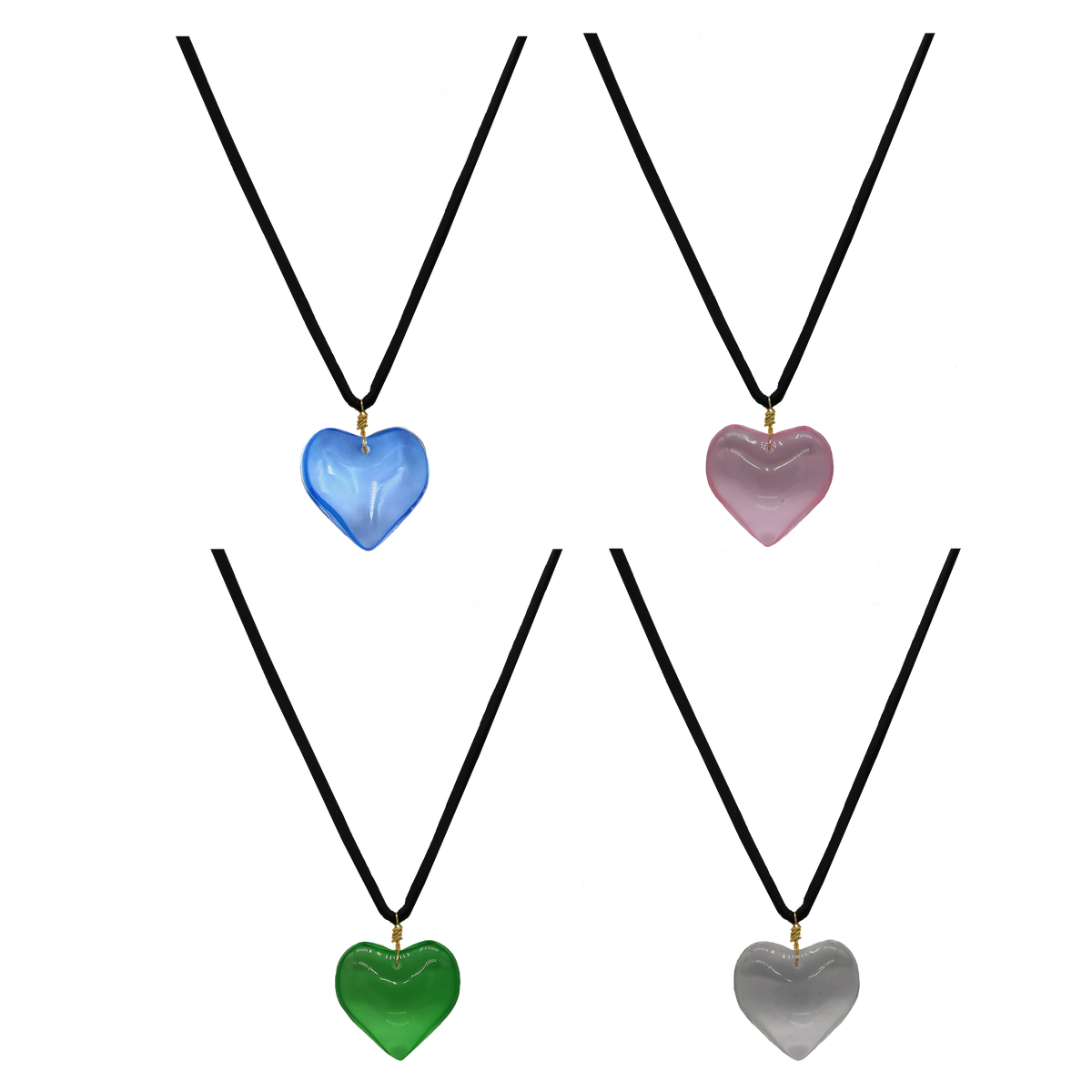 GLASS PUFF HEART PENDANT NECKLACE (LEATHER)