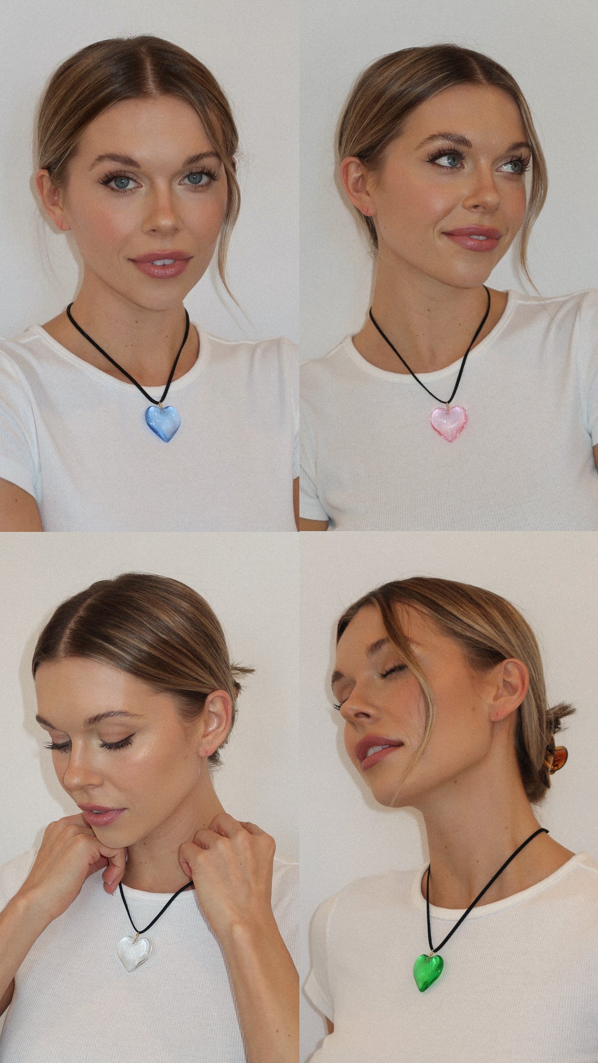 GLASS PUFF HEART PENDANT NECKLACE (LEATHER)